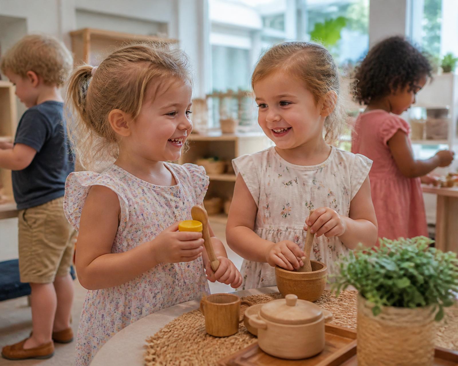 Children playing with an educator at an Australian early learning centre